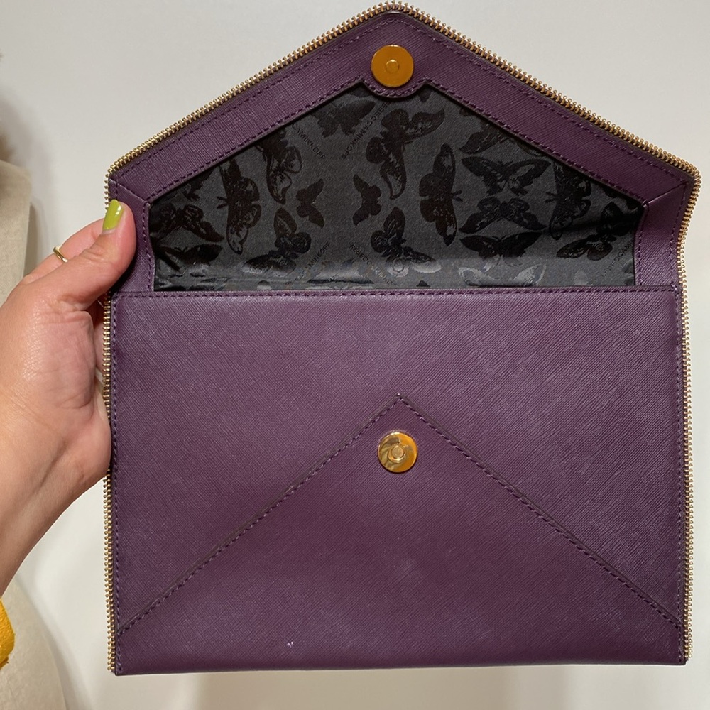 Rebecca Minkoff Leo Envelope Zipper Edge Purple Leather Clutch Purse - Picture 3 of 14